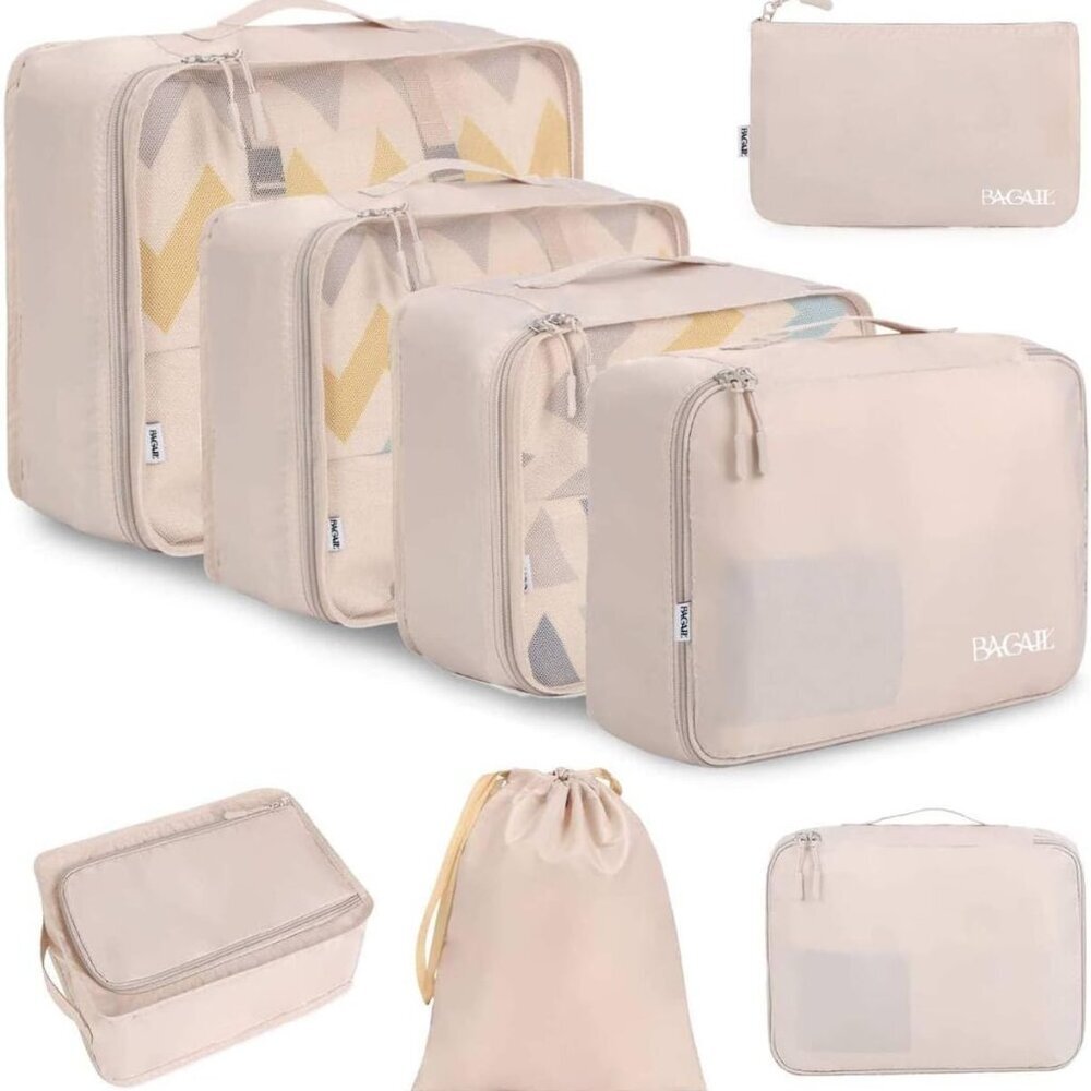 8 Set Packing Cubes Luggage Packing Organizers for Travel Accessories-Cream